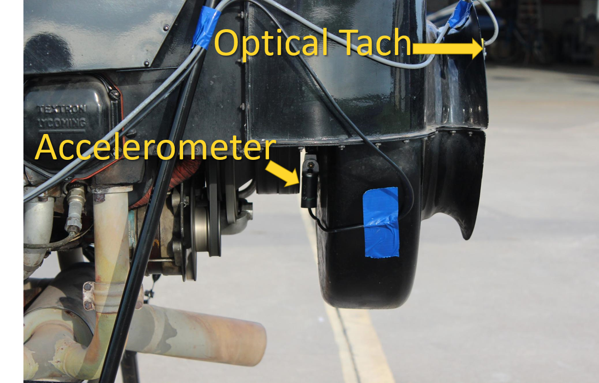 Accelerometer and optical tach positioned on fan housing