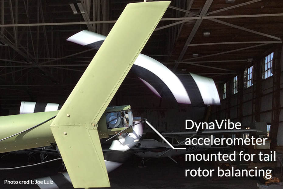 DynaVibe accelerometer mounted for tail rotor balancing
